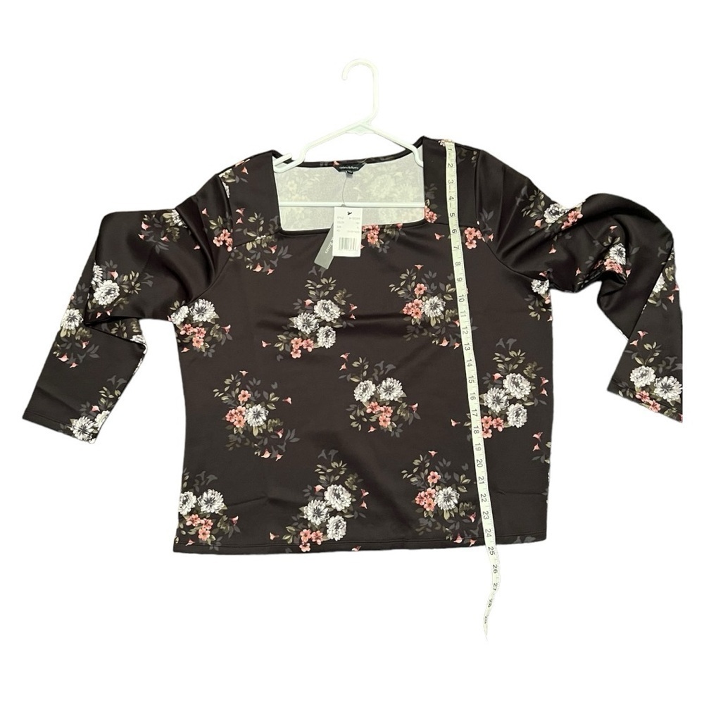 Violets & Roses Women's Square Neck Long Sleeve Floral Top Black Size XL NWT - Picture 4 of 10